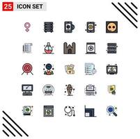 25 símbolos de signos de color plano de línea rellena universal de configuración de correo electrónico comercial de bandeja de entrada móvil elementos de diseño vectorial editables vector