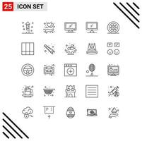 Modern Set of 25 Lines and symbols such as grid kitchen monitor food cake Editable Vector Design Elements