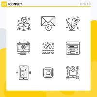 Group of 9 Modern Outlines Set for fire warning decoration notification alert Editable Vector Design Elements