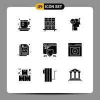 Pack of 9 creative Solid Glyphs of web seo power protection idea Editable Vector Design Elements