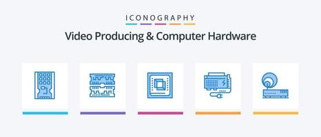 Video Producing And Computer Hardware Blue 5 Icon Pack Including power. battery. dimm. apc. hardware. Creative Icons Design vector
