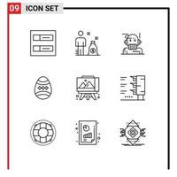 conjunto de 9 iconos de interfaz de usuario modernos símbolos signos para artes asesor de caballete huevo decoración elementos de diseño vectorial editables vector