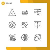 User Interface Pack of 9 Basic Outlines of arrow drink social cap time Editable Vector Design Elements