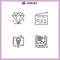 Group of 4 Filledline Flat Colors Signs and Symbols for diamond idea devices technology ecommerce Editable Vector Design Elements