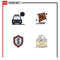 Mobile Interface Filledline Flat Color Set of 4 Pictograms of car cyber vehicles hobby technology Editable Vector Design Elements