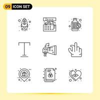 Universal Icon Symbols Group of 9 Modern Outlines of device audio bottle underline font Editable Vector Design Elements