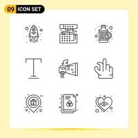 Universal Icon Symbols Group of 9 Modern Outlines of device audio bottle underline font Editable Vector Design Elements