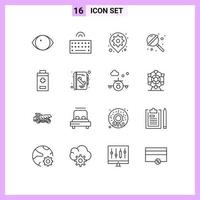 16 Thematic Vector Outlines and Editable Symbols of battery sugar gear lollipop setting Editable Vector Design Elements