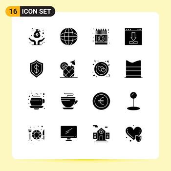 16 User Interface Solid Glyph Pack of modern Signs and Symbols of loading download box browser pencil Editable Vector Design Elements