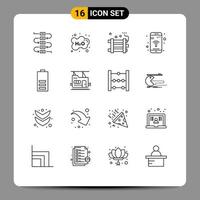 Group of 16 Outlines Signs and Symbols for battery phone bomb mobile party bomb Editable Vector Design Elements