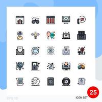 Pack of 25 Modern Filled line Flat Colors Signs and Symbols for Web Print Media such as communication error columns security user Editable Vector Design Elements