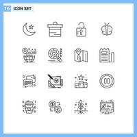 Set of 16 Modern UI Icons Symbols Signs for world map unlock nature butterfly Editable Vector Design Elements
