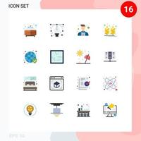 Mobile Interface Flat Color Set of 16 Pictograms of verified secure officer globe india Editable Pack of Creative Vector Design Elements