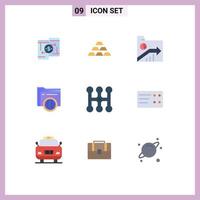 Universal Icon Symbols Group of 9 Modern Flat Colors of folder graph golden folder business Editable Vector Design Elements