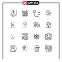 Mobile Interface Outline Set of 16 Pictograms of market summer computers ice cream hardware Editable Vector Design Elements