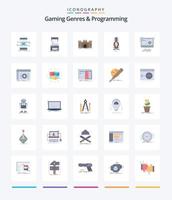 Creative Gaming Genres And Programming 25 Flat icon pack  Such As game. car. machine. landmark. fort vector