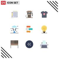 conjunto de pictogramas de 9 colores planos simples de elementos de diseño vectorial editables de antena de señal de camiseta wifi de chat vector