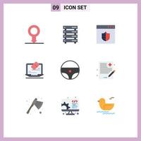 Set of 9 Commercial Flat Colors pack for steering screen browser tool laptop Editable Vector Design Elements