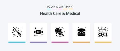 cuidado de la salud y paquete de iconos de glifo médico 5 que incluye prueba ocular. llamada medica chequeo. vocación. virus. diseño de iconos creativos vector