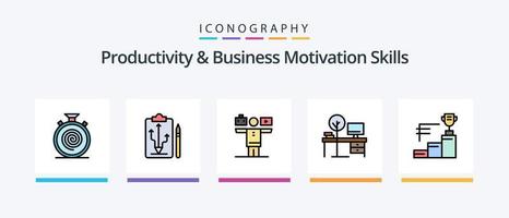 la línea de habilidades de productividad y motivación empresarial llenó el paquete de 5 iconos, incluido el trabajo. la vida. reciclaje. balance. Tarea múltiple. diseño de iconos creativos vector