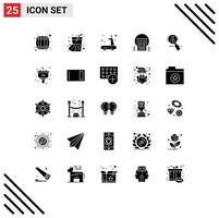 Group of 25 Modern Solid Glyphs Set for search news exercise article document Editable Vector Design Elements