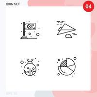 paquete de 4 signos y símbolos de colores planos de línea de relleno modernos para medios de impresión web, como elementos de diseño de vectores editables del escarabajo plano irlandés insecto diurno