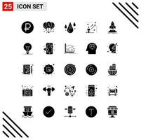 User Interface Pack of 25 Basic Solid Glyphs of success star coding top drop Editable Vector Design Elements