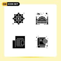 4 Universal Solid Glyphs Set for Web and Mobile Applications budget newspaper funding entrance read Editable Vector Design Elements