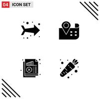 4 Universal Solid Glyph Signs Symbols of arrow monitoring map document carrot Editable Vector Design Elements