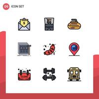 Universal Icon Symbols Group of 9 Modern Filledline Flat Colors of barbecue webpage bowls web internet Editable Vector Design Elements