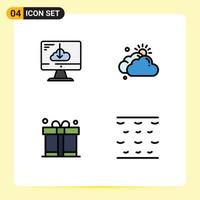 4 Thematic Vector Filledline Flat Colors and Editable Symbols of cloud gift install cloudy father Editable Vector Design Elements