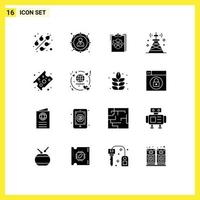 Group of 16 Solid Glyphs Signs and Symbols for technology network business communications work Editable Vector Design Elements