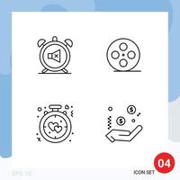 Pictogram Set of 4 Simple Filledline Flat Colors of alarm clock off film reel alarm Editable Vector Design Elements