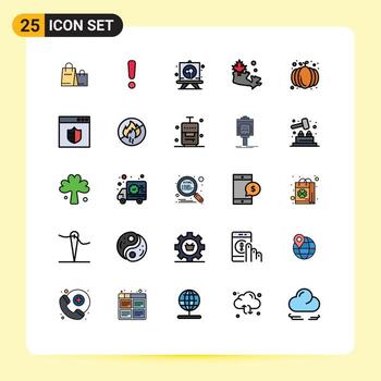 Pack of 25 Modern Filled line Flat Colors Signs and Symbols for Web Print Media such as harvest autumn drawing leaf map Editable Vector Design Elements