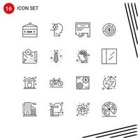 Pictogram Set of 16 Simple Outlines of chart analysis head diagram message Editable Vector Design Elements