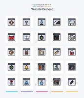 paquete de iconos rellenos de 25 líneas de elemento de sitio web creativo, como página. navegador. interfaz. fotografía. página vector