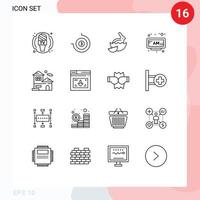 Mobile Interface Outline Set of 16 Pictograms of building home easter time am Editable Vector Design Elements