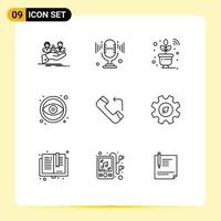 Universal Icon Symbols Group of 9 Modern Outlines of call tool plant graphic design Editable Vector Design Elements