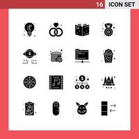 16 User Interface Solid Glyph Pack of modern Signs and Symbols of marketing eye book badge reward Editable Vector Design Elements