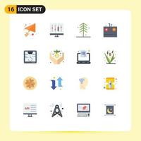 Pack of 16 Modern Flat Colors Signs and Symbols for Web Print Media such as printer electricity forest charging battery Editable Pack of Creative Vector Design Elements