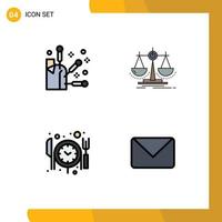 Pack of 4 Modern Filledline Flat Colors Signs and Symbols for Web Print Media such as acupuncture reservation balance law twitter Editable Vector Design Elements