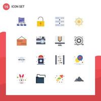 Mobile Interface Flat Color Set of 16 Pictograms of camera open datacenter closed weather Editable Pack of Creative Vector Design Elements