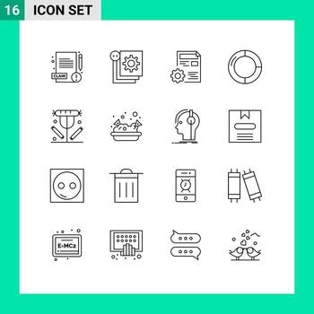 Group of 16 Modern Outlines Set for breakfast finance document chart edit Editable Vector Design Elements