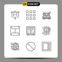 Group of 9 Modern Outlines Set for closet athlete interior activities mail Editable Vector Design Elements
