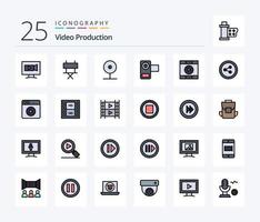 paquete de iconos rellenos de 25 líneas de producción de video que incluye video. medios de comunicación. cámara. película. social vector