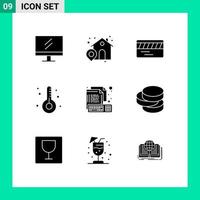 Set of 9 Vector Solid Glyphs on Grid for keyboard computer underground coding health Editable Vector Design Elements