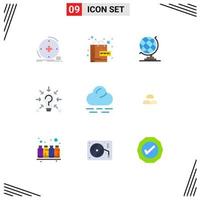 Universal Icon Symbols Group of 9 Modern Flat Colors of cloud solution world idea bulb Editable Vector Design Elements