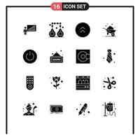 Pack of 16 Modern Solid Glyphs Signs and Symbols for Web Print Media such as interface wheel police construction up Editable Vector Design Elements