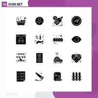 16 User Interface Solid Glyph Pack of modern Signs and Symbols of security page seo hacker heart Editable Vector Design Elements