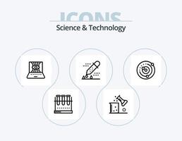 Science And Technology Line Icon Pack 5 Icon Design. sample flask. erlenmeyer flask. study of earth surface. chemical flask. pipette dropper vector